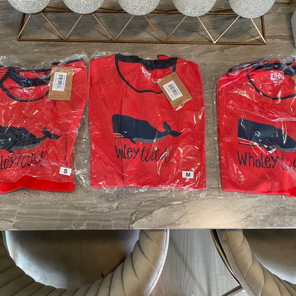 Red Pyjama tee shirts with blue trim! “Whaley Tired”. BRAND NEW with tags. - Picture 3 of 3